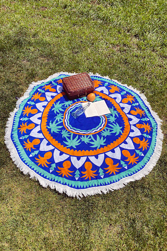 Blue Blanket Round Blanket Picnic Blanket Fringe Blanket Lulus
