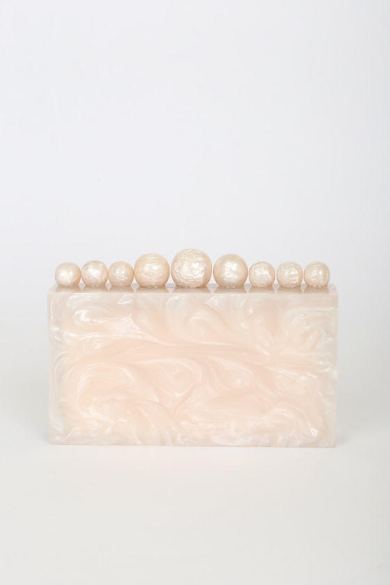 On The List Cream Marble Acrylic Box Clutch 2