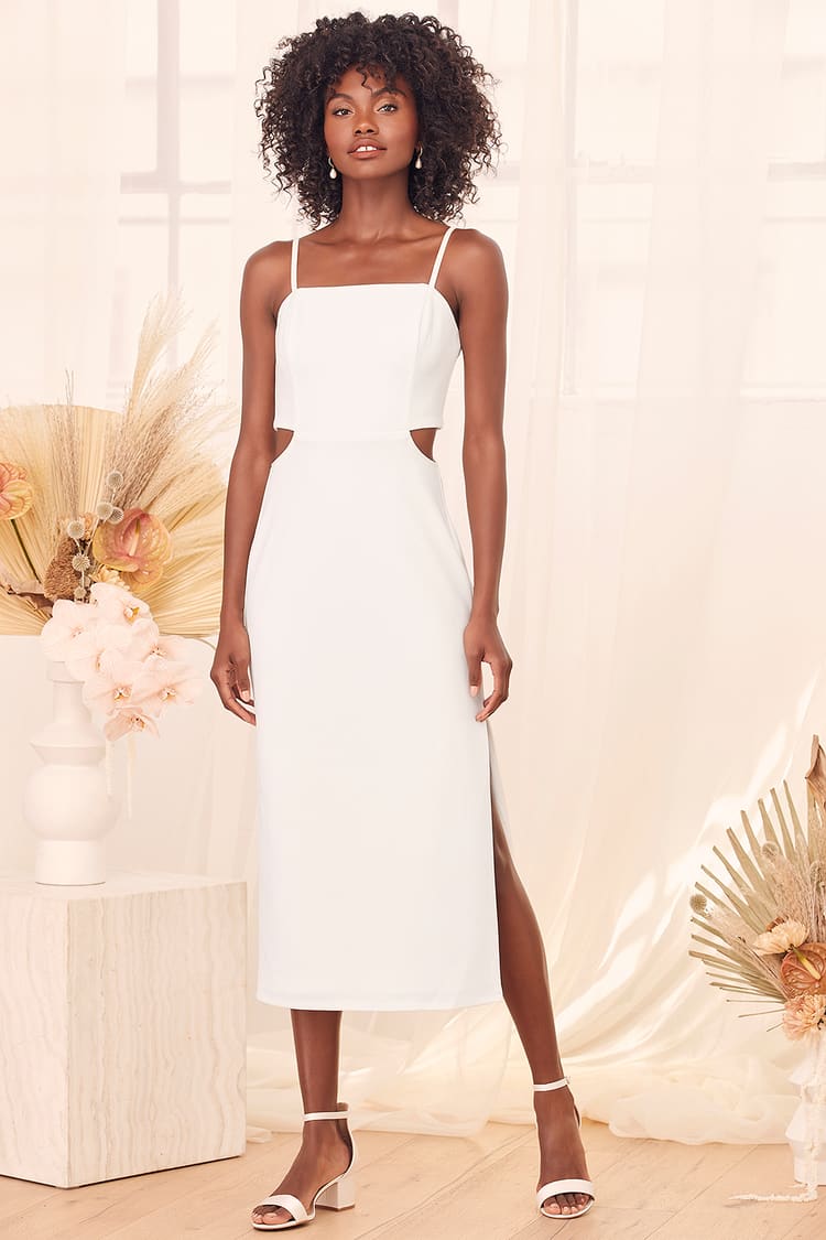 White Midi Dress - Sleeveless Dress - Cutout Dress - Midi Dress