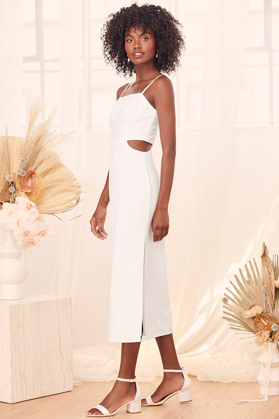 Only the Good Times White Sleeveless Cutout Midi Dress 11