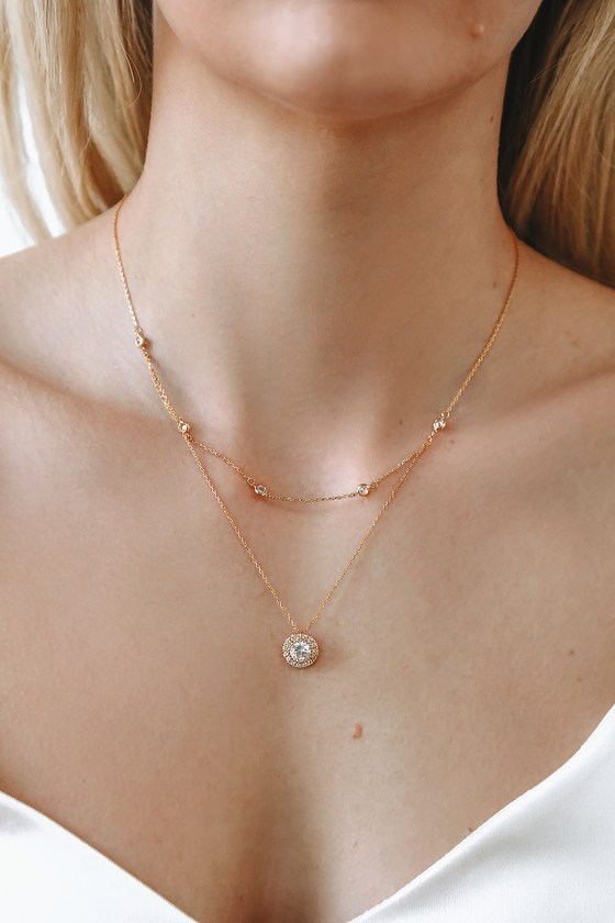 14KT Gold Necklace - CZ Rhinestone Necklace - Layered Necklace - Lulus