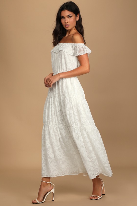 White Maxi Dress Off The Shoulder Dress Tiered Maxi Dress Lulus 