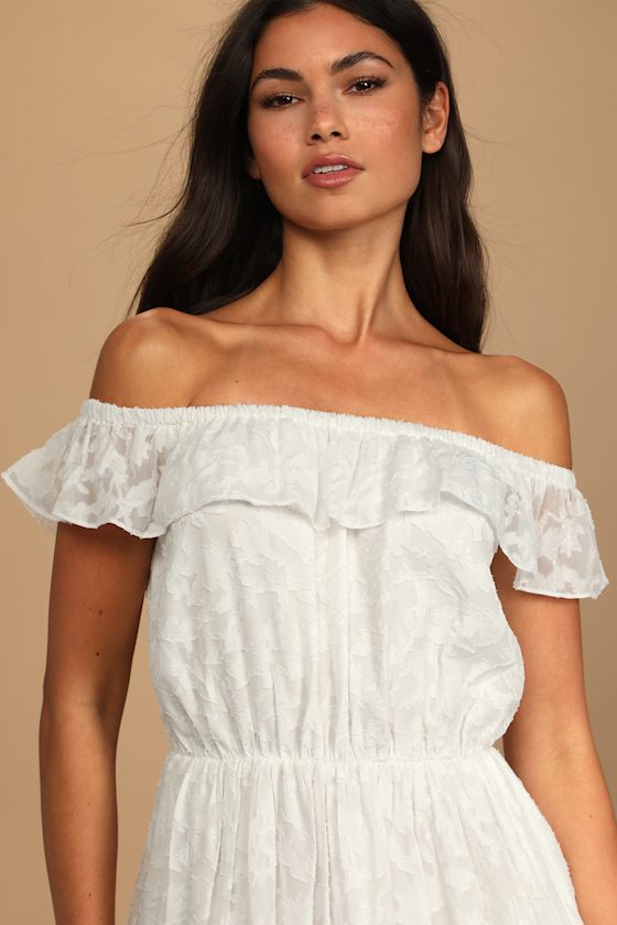Twirl of Your Dreams White Jacquard Off-the-Shoulder Maxi Dress 2