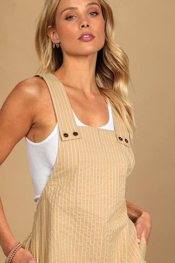 Make Your Day Light Yellow Striped Short Overall Romper 1