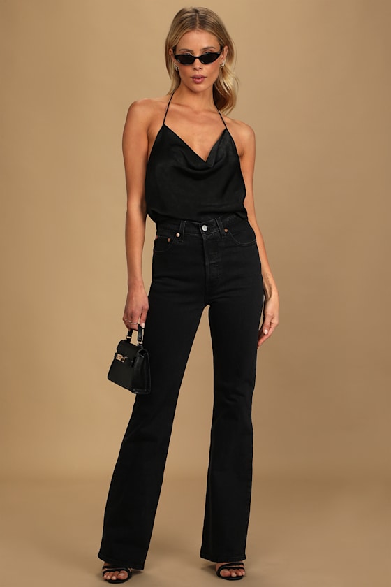 V.I.P. Queen Black Satin Halter Handkerchief Top 1