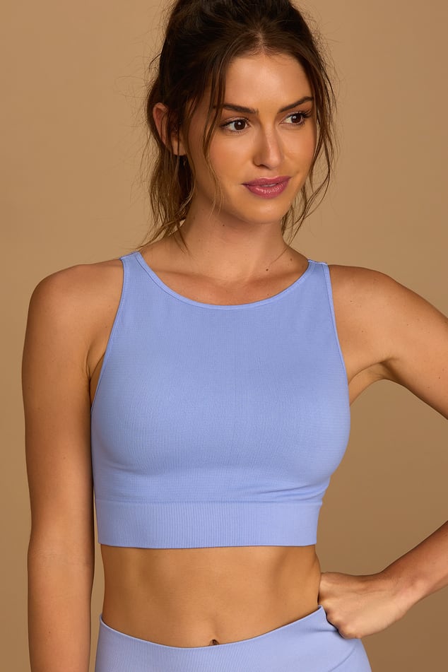 To the Core Periwinkle Low Impact High Neck Sports Bra