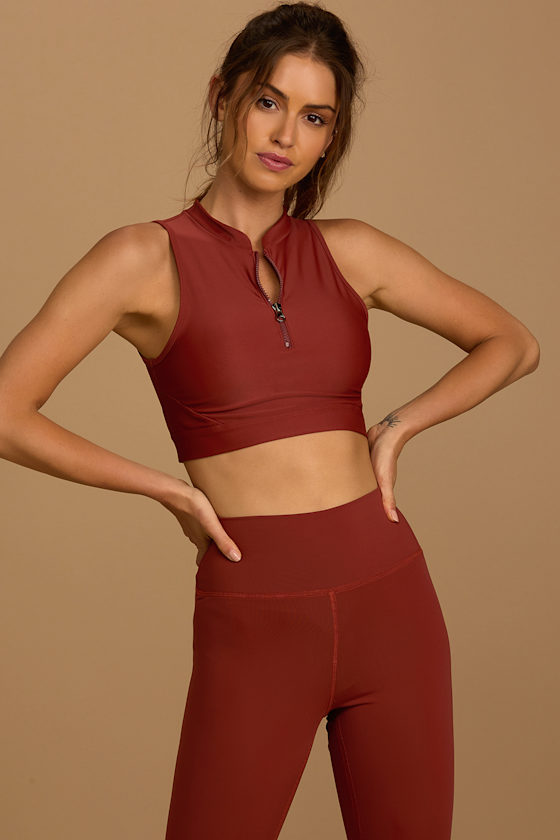 Pace Yourself Rust Red Zip-Front Medium Impact Sports Bra 8