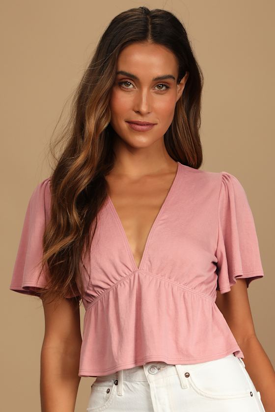 Pink Short Sleeve Top Women's Top Peplum Top VNeck Top Lulus