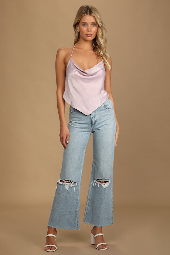 Lavender Satin Scarf Top - Satin Halter Top - Satin Cowl Neck Top - Lulus