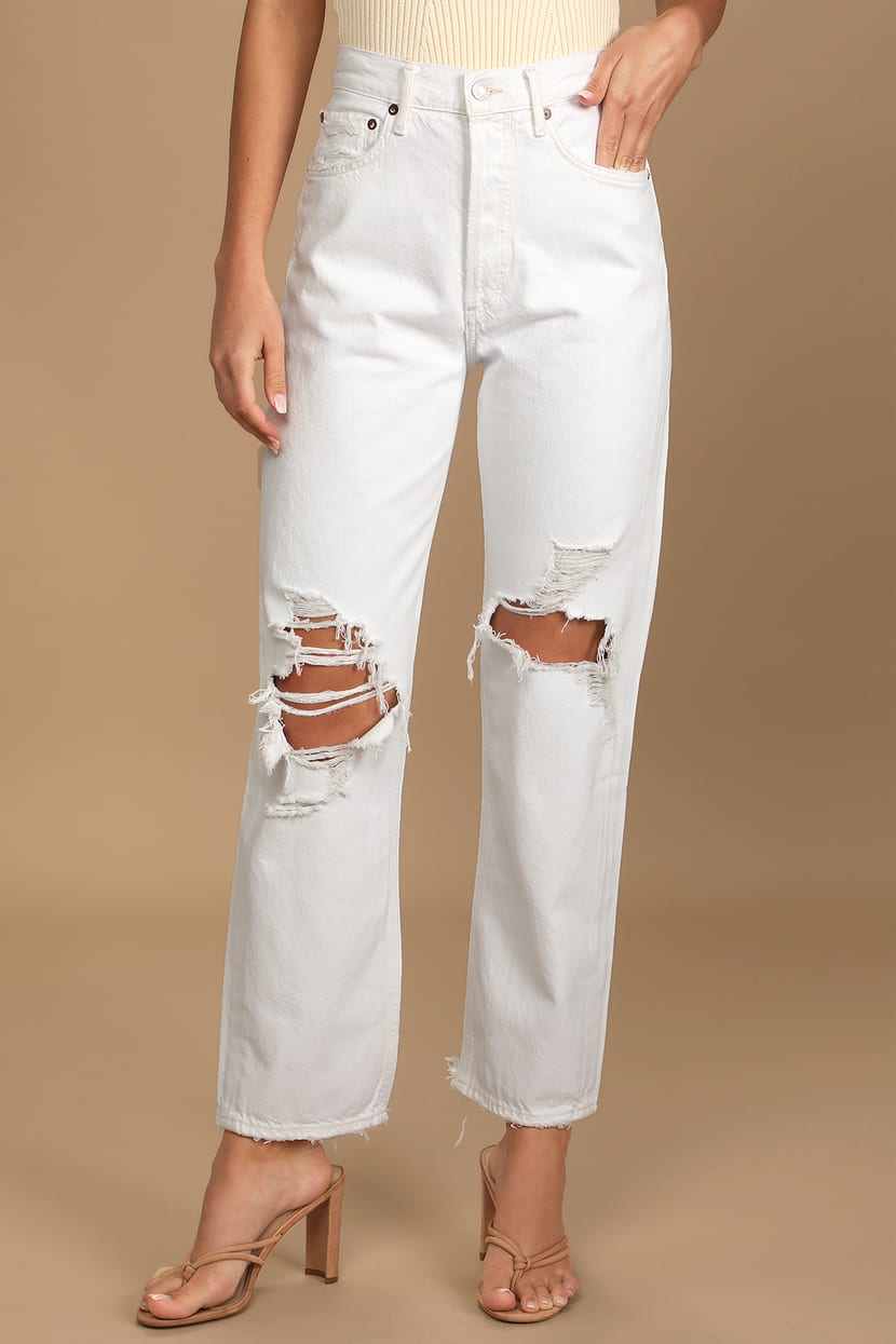 90's White Mid-Rise Distressed Loose Fit Jeans