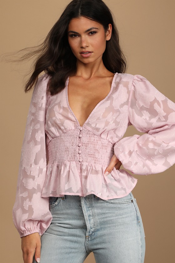 Lavender Floral Top - Jacquard Top - Embossed Long Sleeve Top - Lulus