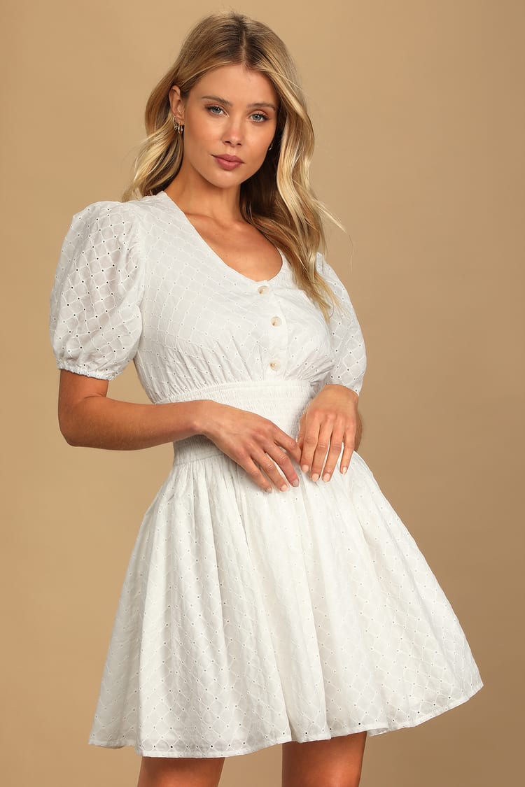 White Eyelet Cotton Dress - Tie-Strap Dress - Embroidered Dress - Lulus