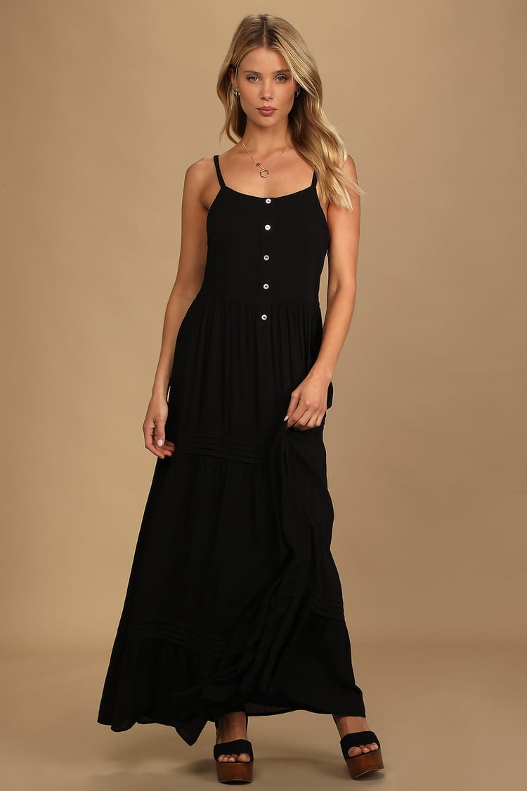 Black Maxi Dress - Sleeveless Maxi Dress - Buttoned Tiered Dress - Lulus