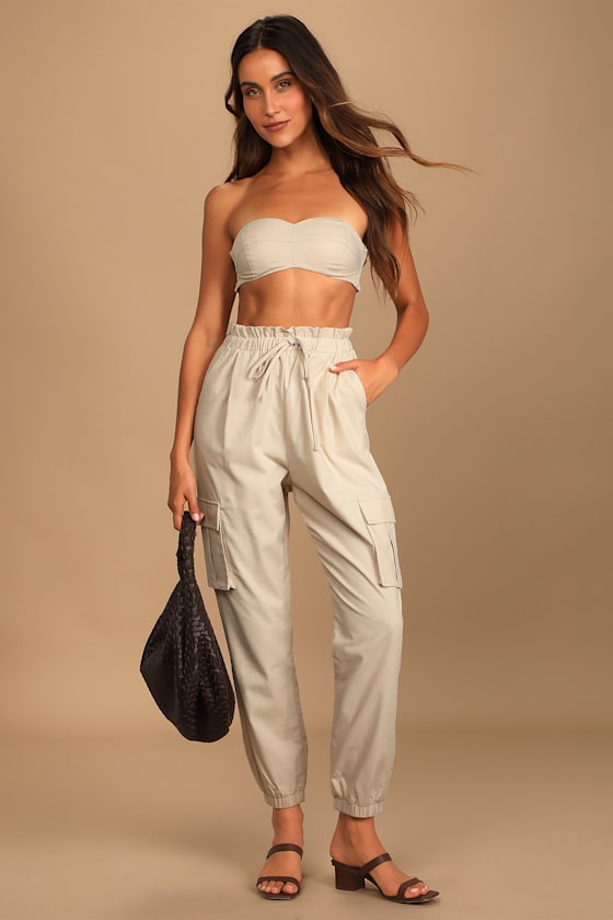 Always Cool Beige Paperbag Waist Jogger Pants 3