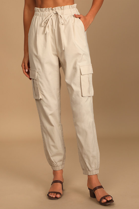 Always Cool Beige Paperbag Waist Jogger Pants 2