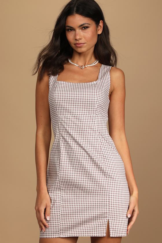 Happy Chance Purple Gingham Square Neck Mini Dress 3