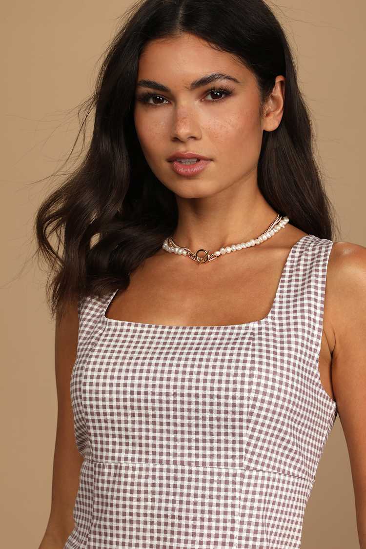 purple gingham mini dress H&M Women's Purple-White Gingham Tie-Front Cutout Puff-Sleeve Mini Dress SZ XS