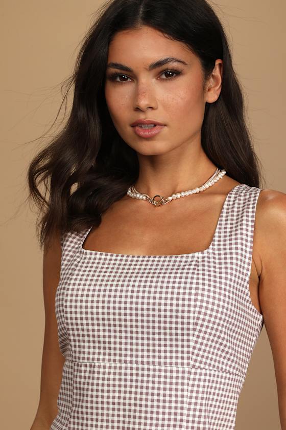 Happy Chance Purple Gingham Square Neck Mini Dress 5