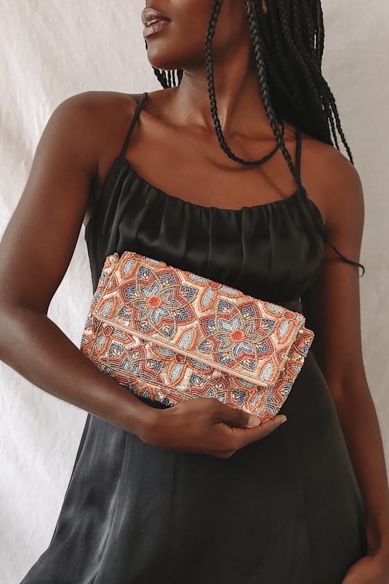 Gold Multi Beaded Clutch Floral Beaded Clutch Sequin Clutch Lulus