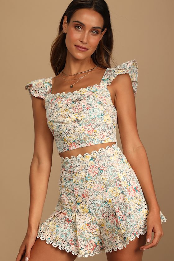 Sweeter than Ever Multi Floral Eyelet Lace Crop Top 3