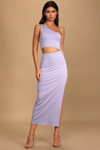 Spice Things Up Lavender Ribbed One-Shoulder Cutout Midi Dress