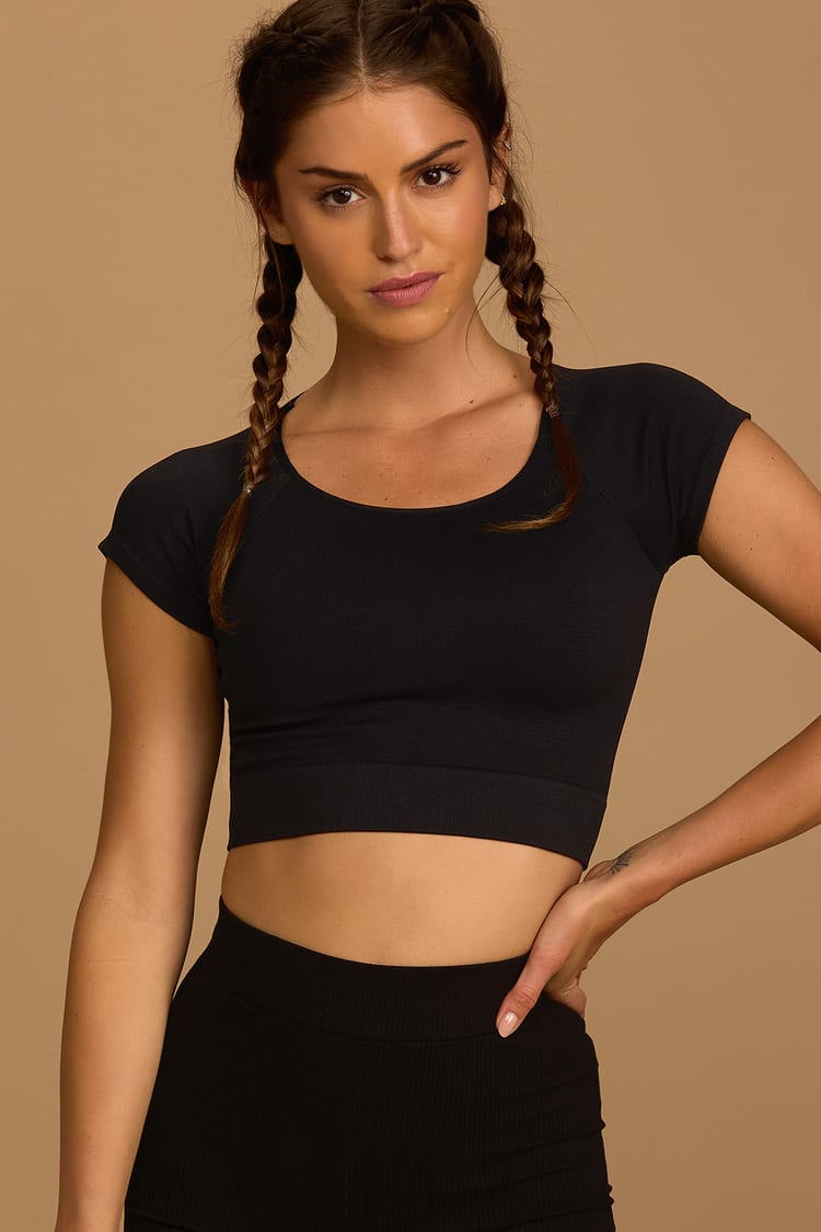 To the Core Black Low Impact Short Sleeve Crop Top