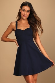 Party Hours Navy Blue Bustier Skater Dress