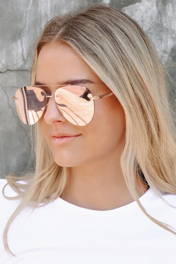 River Rose Gold Rimless Aviator Sunglasses 1