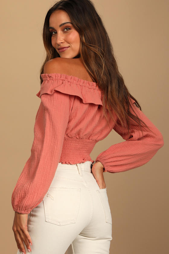 ruffle crop top long sleeve