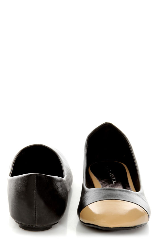 C Label Sherry 3 Black and Nude Cap-Toe Flats - $26.00