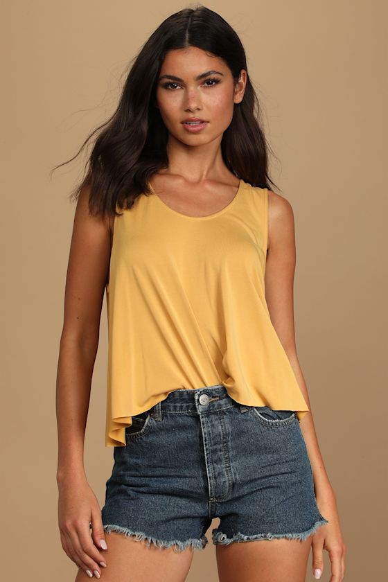 Mustard Yellow Tank Top Trapeze Tank Top Scoop Neck Top Lulus