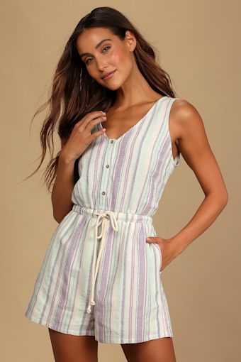 Forever Adventure Lilac Multi Striped Drawstring Romper 7