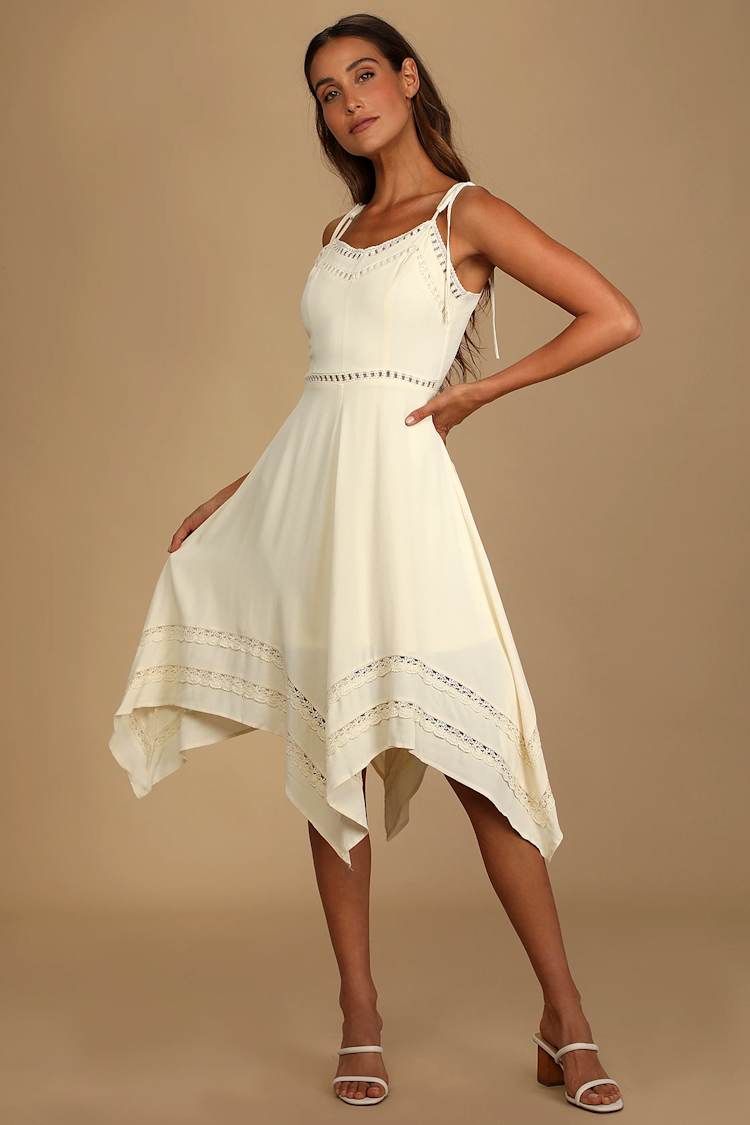 Cream Dress - Handkerchief Dress - Tie-Strap Dress - Midi Dress - Lulus