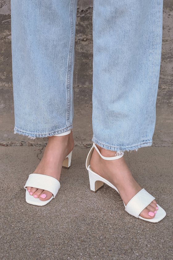white woven heels