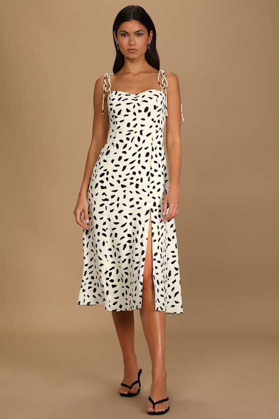 SHELL-PRINT STRAP MIDI DRESS IN WHITE