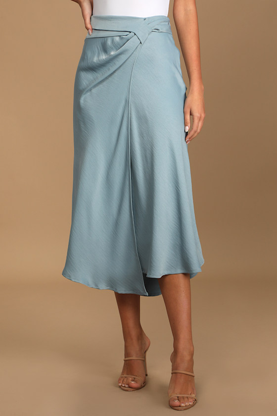 Sunset at the Seaside Dusty Blue Side Knot Midi Skirt 2