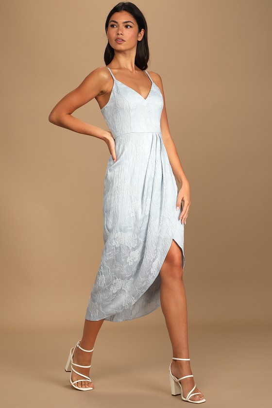 Light Blue Midi Dress - Jacquard Dress - Midi Tulip Dress