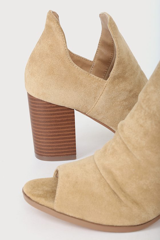 Raymay Tan Suede Cutout Peep-Toe Ankle Booties 3