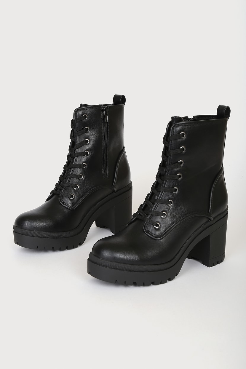 Riana Black Lace-Up Platform Boots