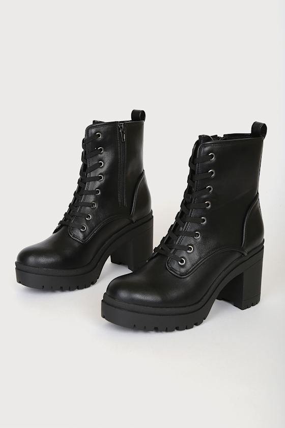 Riana Black Lace-Up Platform Boots 1