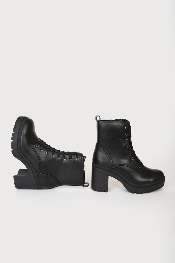 Black Lace-Up Boots - Chunky Platform Boots - Mid-Calf Boots Black Lace-Up Boots - Chunky Platform Boots - Mid-Calf Boots