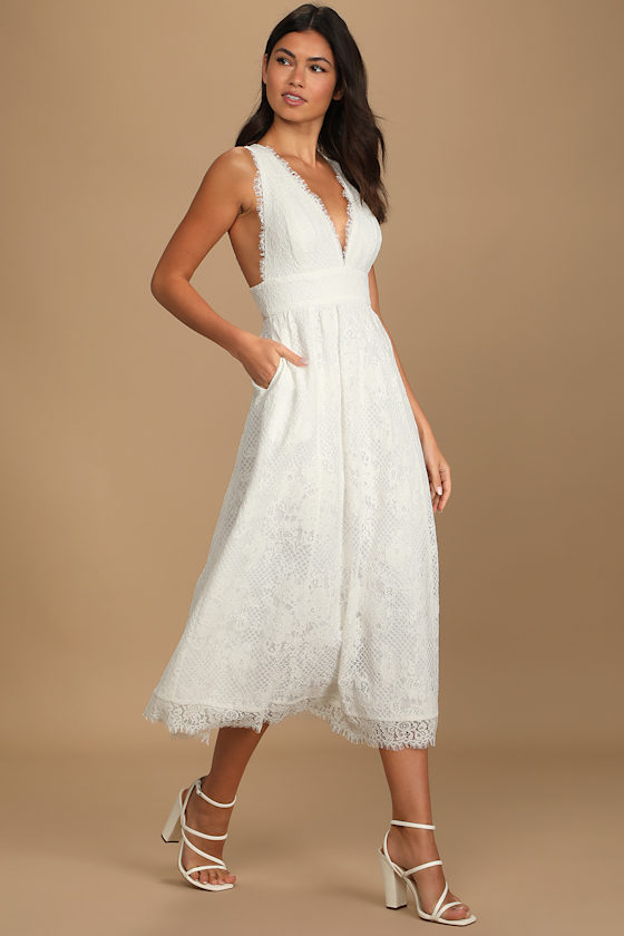 Love Celebration White Lace Sleeveless Midi Dress 5