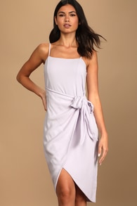 Stay Sunny Lavender Faux Wrap Midi Dress