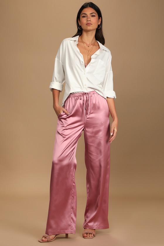 Rose Pink Pants - Satin Pants - Wide-Leg Pants - Trousers - Lulus