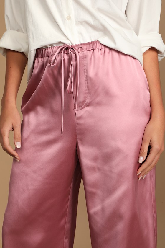 Up a Level Rose Pink Satin Wide-Leg Drawstring Trousers 5