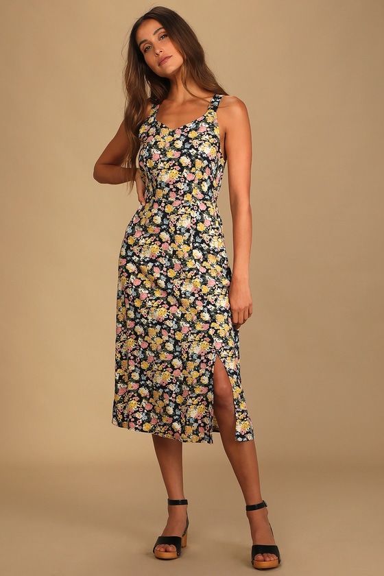 Moda Simply Dress Floral Print Dress Midi Dress - Lulus
