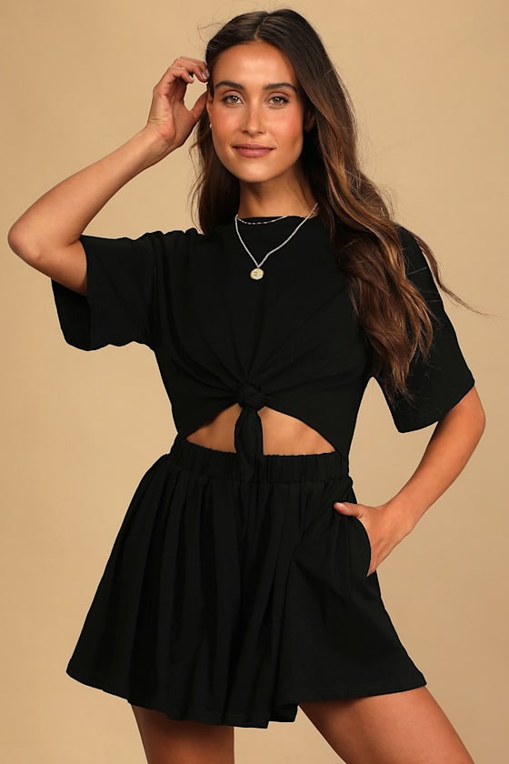 Ways to Go Black Knotted Cutout Short Sleeve Romper 7