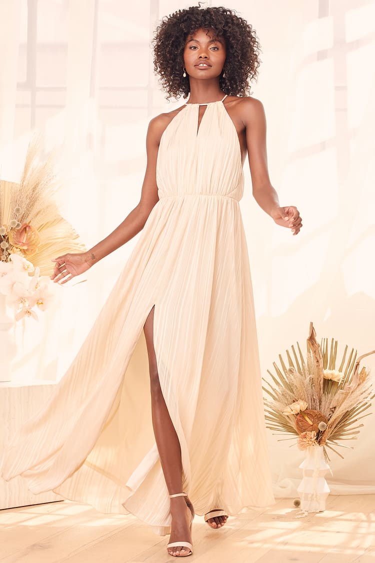 Beige Maxi Dress - Striped Dress - Halter Maxi Dress - Lulus