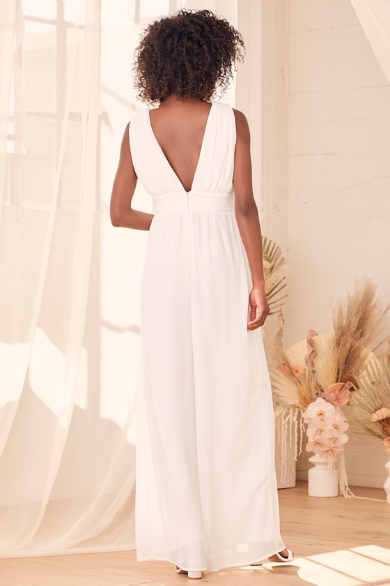 White Wide-Leg Jumpsuit - Georgette Jumpsuit - V-Neck Jumpsuit - Lulus
