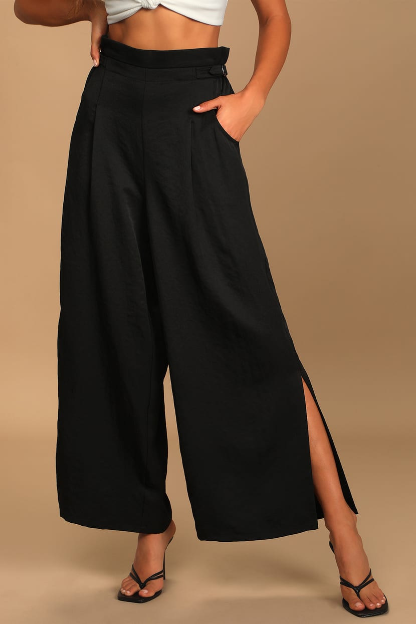 Suit Yourself Black High-Waisted Wide-Leg Pants